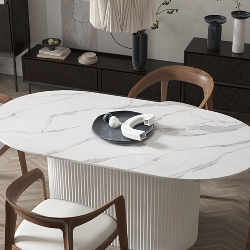 White Top Dining Table Traditional Luxury Oval Table with Pedestal Base