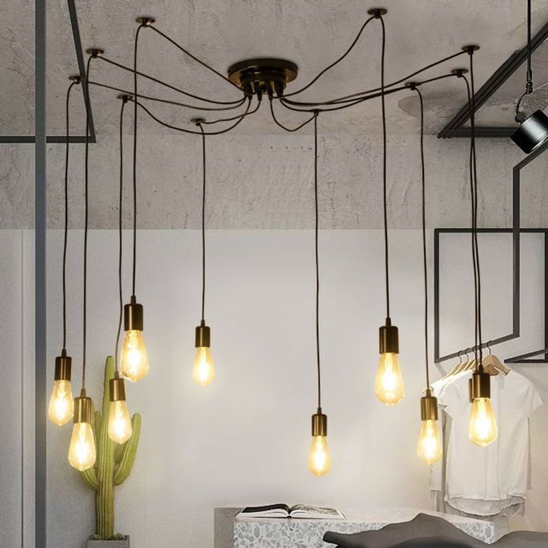 Schwarz nackte Glühbirne Anhänger Leicht Industrial Metall 10 Köpfe Garagen -Beute Hängende Lampe