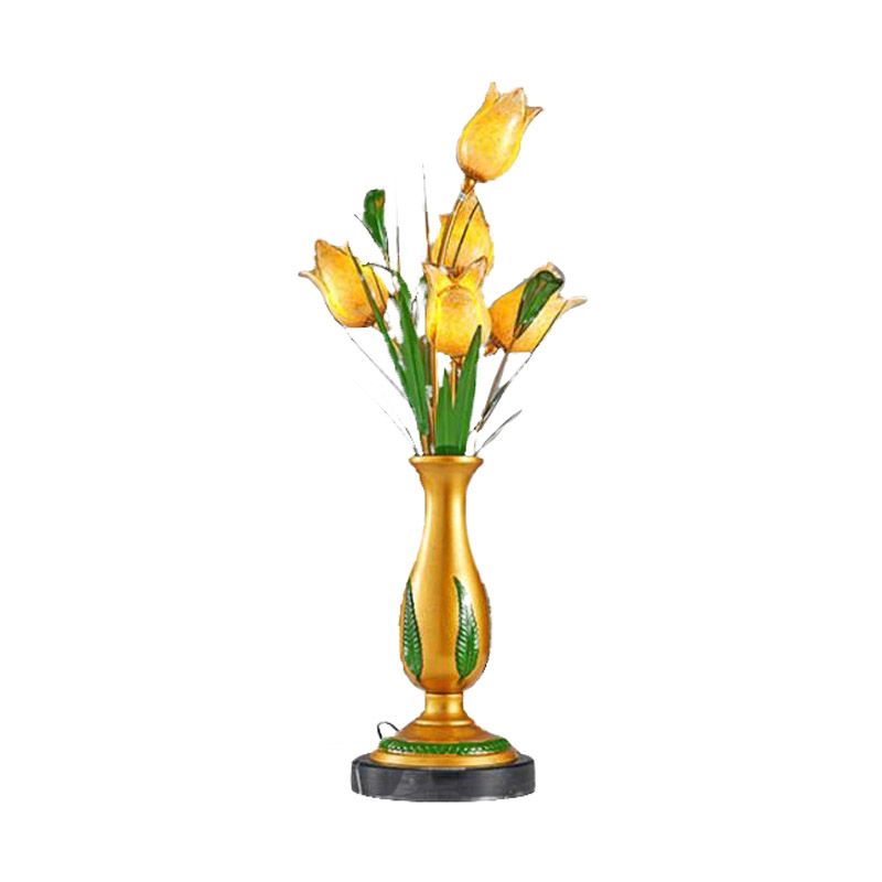 Lámpara de mesita de noche floral de jardín estadounidense 5 bombillas LEDA NIGHT MATIS LUZ en oro para sala de estar