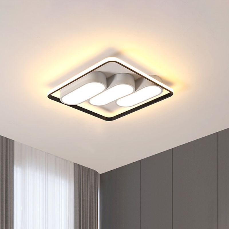 White and Black Square Frame Flushmount Modernism LED Metal Flush Mount Ceiling Light