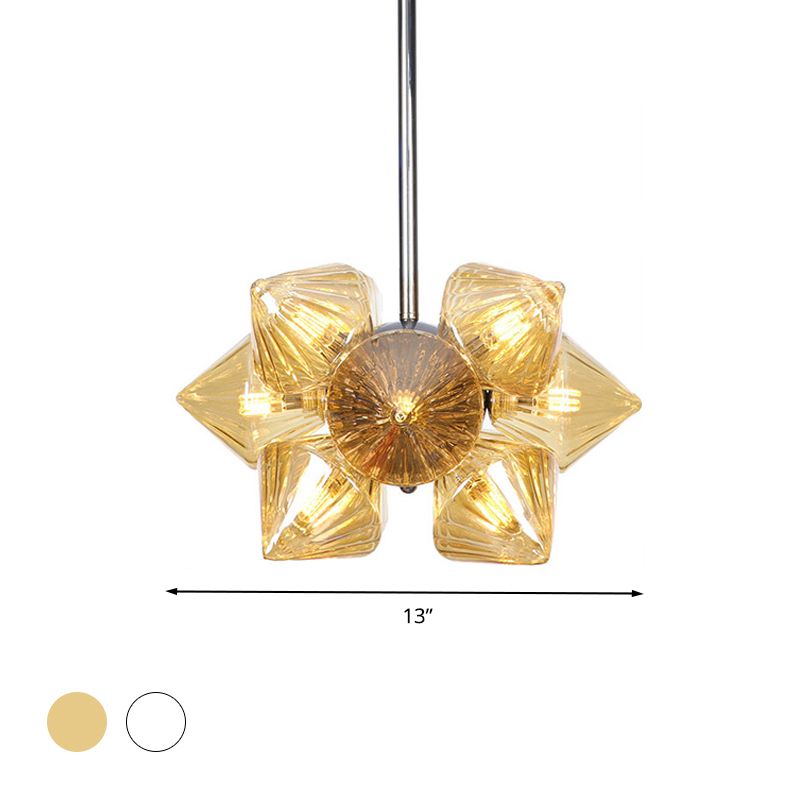 Black / Chrome Prism Semi Flush Light Vintage vintage Clear / Amber Verre 9/12 lumières Laume de vie de salon