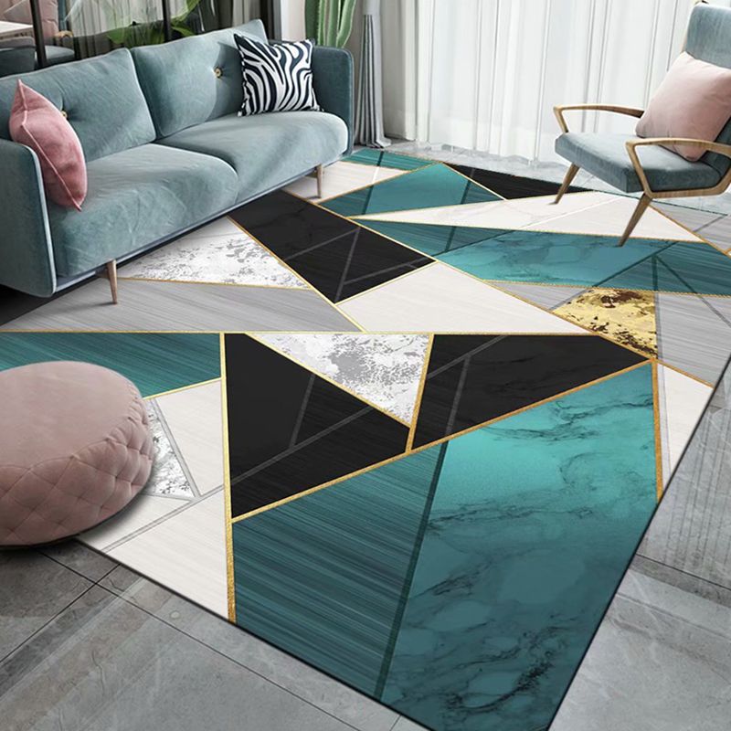 Contemporary Abstract Indoor Rug Trendy Polyester Carpet Non-Slip Backing Rug for Living Room