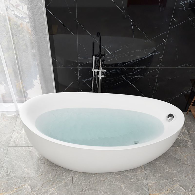 White Freestanding Bath  Acrylic Soaking Oval Modern Bathtub