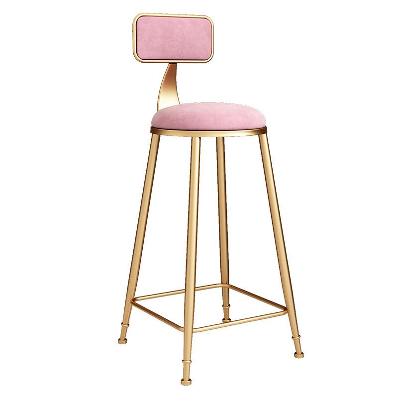 Glam Round Upholstered Counter Stool Low Back Stool with Gold Frame