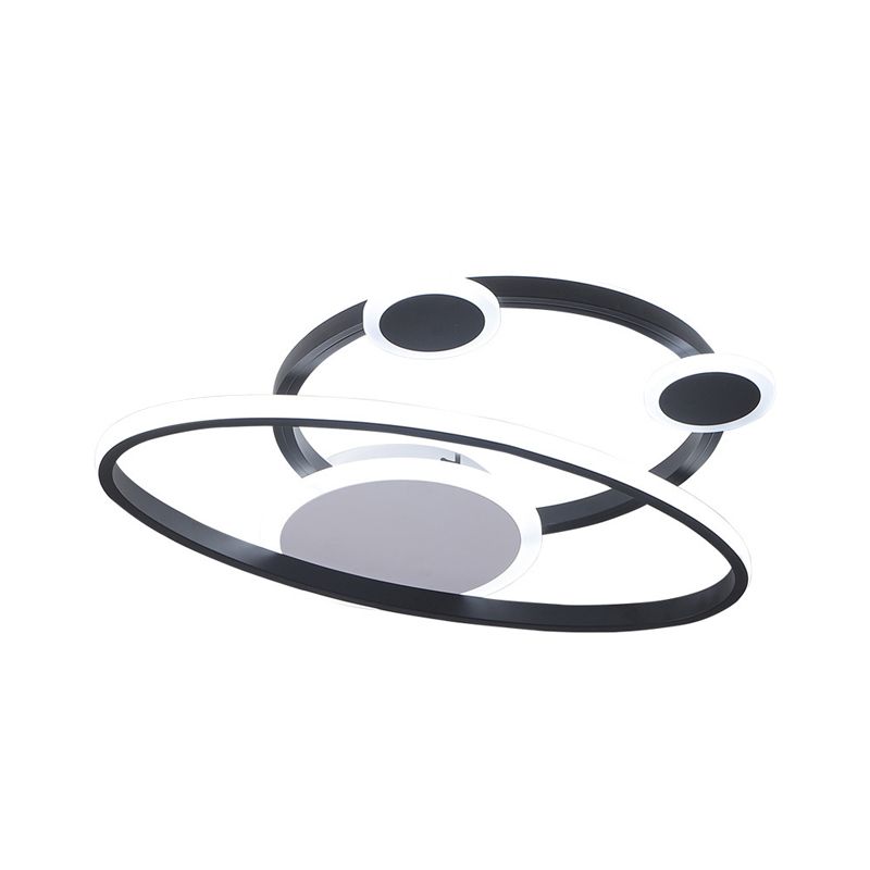 Minimalist LED Flush Mount Lamp Black Planet Ceiling Light Fixture with Acrylic Shade for Living Room in Warm/White Light