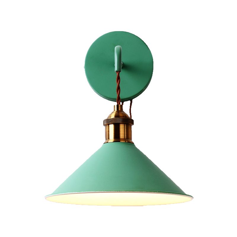 Gray/Pink/Yellow/Green Cone Wall Lighting Modern Metal 1 Head Wall Mount Light with Straight Arm for Hallway, 8.5" W