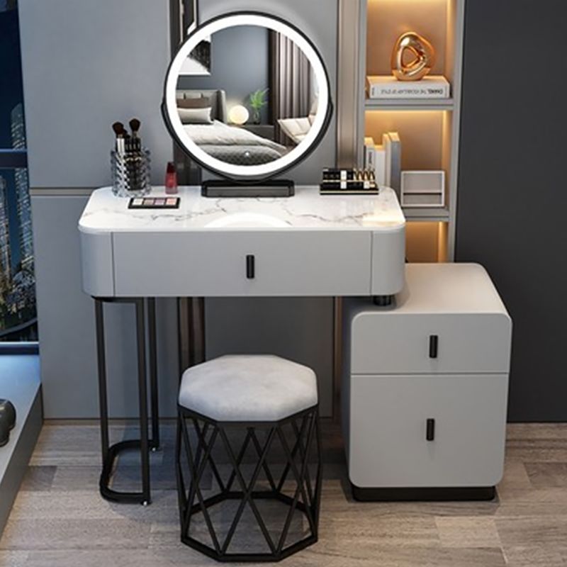 Modern Stone Top Makeup Vanity Desk with Solid Wood Storage Drawers