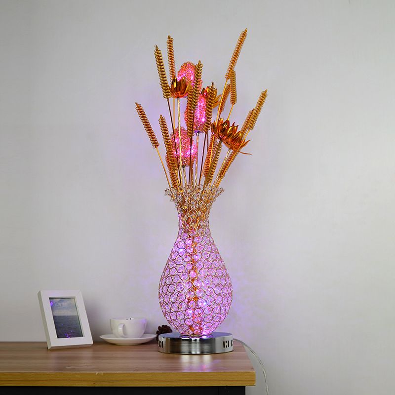 LED Vase Shape Desk Art décor décor Gold / Silver Metal Night Table Lampe avec cristal incrusté