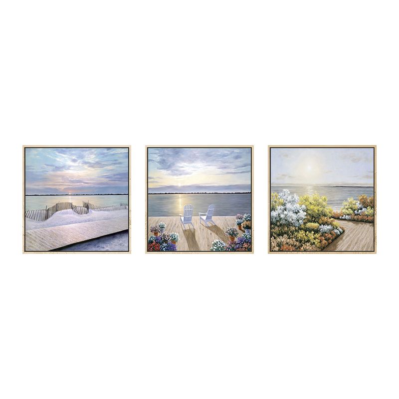 Seaside Scenery Wall Decor Rustic Textured Bedroom Canvas, Multiple Sizes, Set of Three