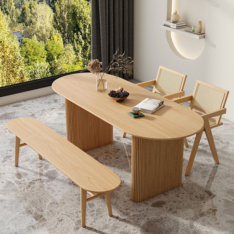 Contemporary Solid Wood Dining Table Oval Double Pedestal Dining Table