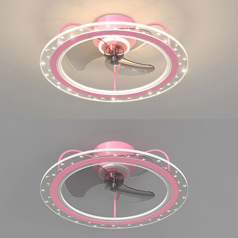 3-Blade LED Fan with Light Children Metal Pink/Blue Ceiling Fan for Foyer