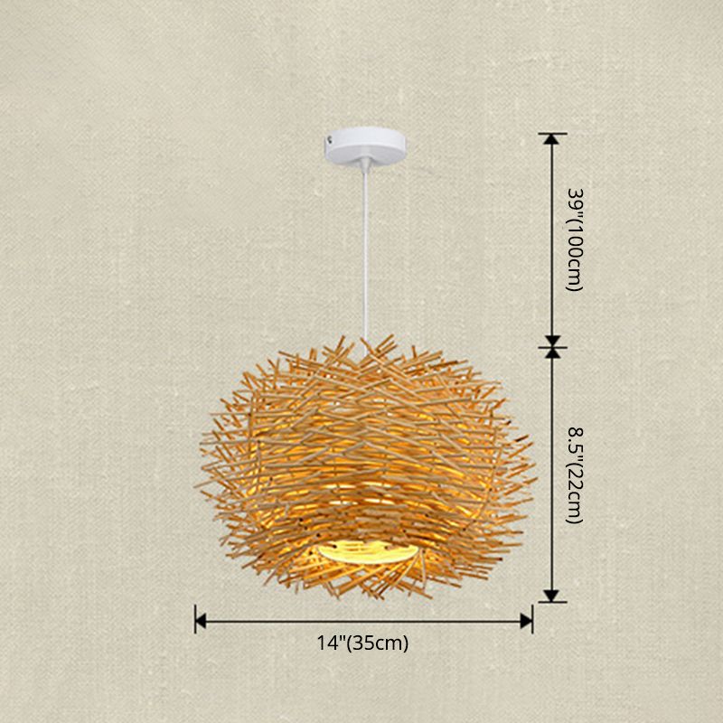 Bird Nest Pendant Light Kit Japanese Rattan Living Room Hanging Ceiling Light in Beige