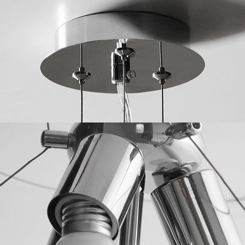 Post-modern Orb Pendant Light with Drum Shade 3 Bulbs Glass Chandelier for Study Room