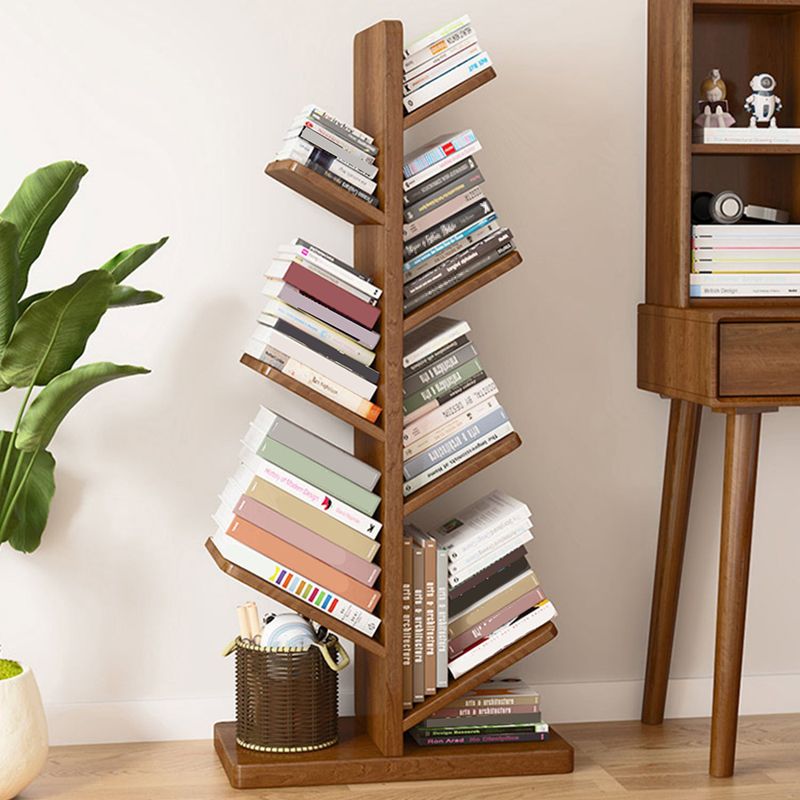 Modern Wood Bookshelf Geometric Vertical Open Shelf Bookcase
