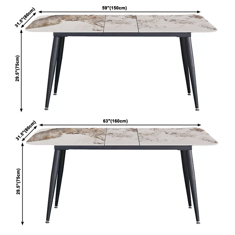 Mesa de comedor extensible de lujo Mesa superior de piedra sinterizada ajustable con 4 patas