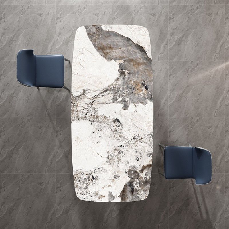 Industrial Double Pedestal Dining Table Rectangle Stone Top Dining Room Table