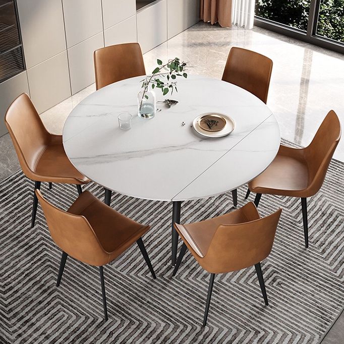 53.15''L Round Contemporary Dining Table Sintered Stone Table with 4 Black Metal Legs