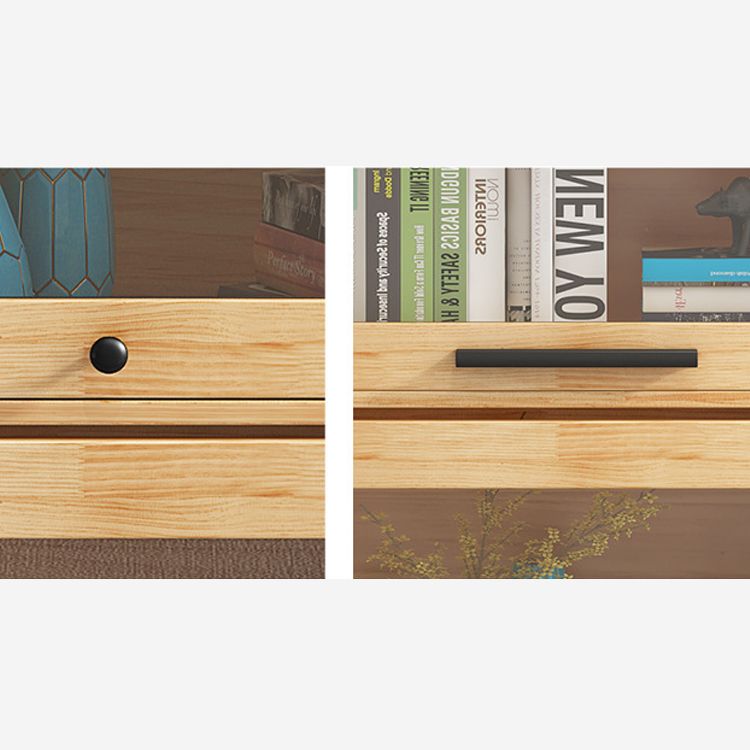 Rectangle Contemporary Natural Cabinet with Glass Doors and Drawers