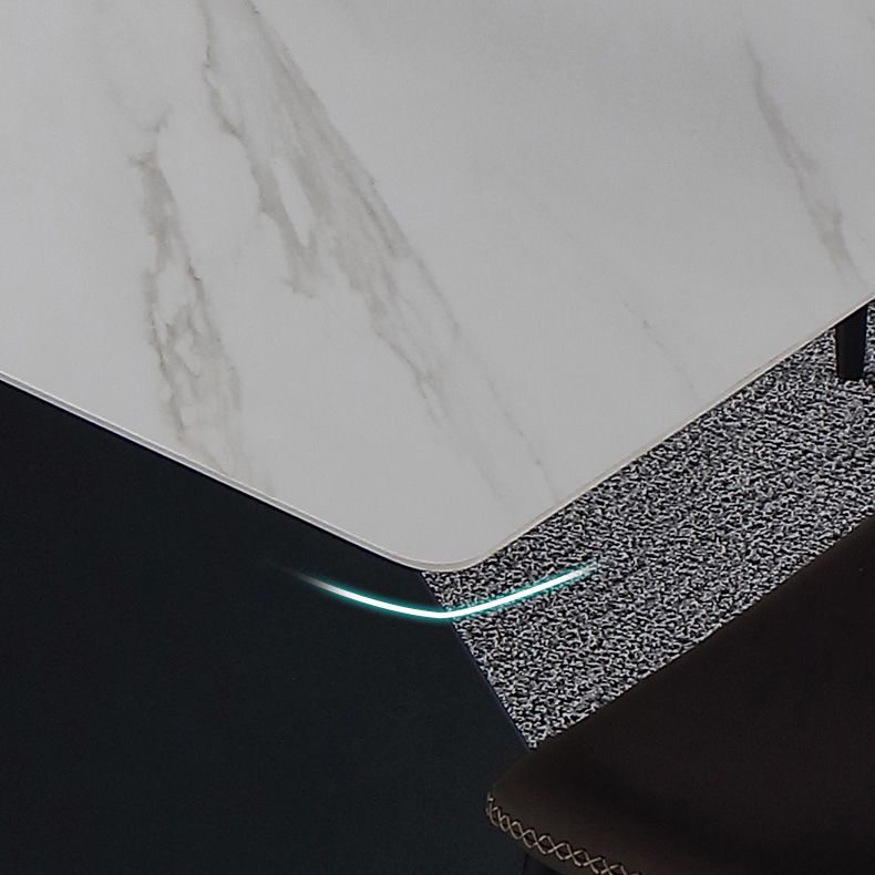 Black Frame Pedestal Casual Dining Table Modern Rectangle Dining Table with Stone Top