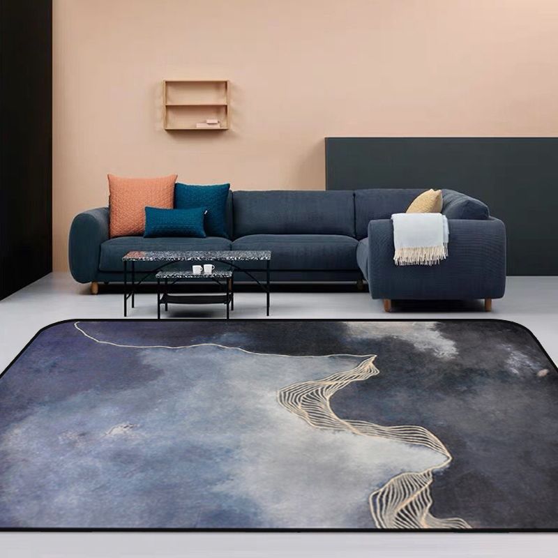 Dark Grey Modernist Rug Polyester Abstract Rug Pet Friendly Machine Washable Anti-Slip Backing Carpet for Decoration