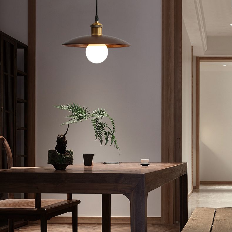 Untertassen -Form der Deckendeckel Anhänger Lampe Holz 1 Glühbirne Einfachheit hängend Licht hängen