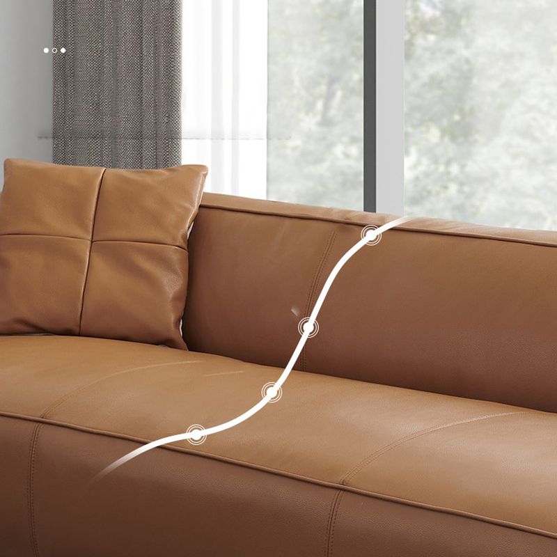 24.80"H Genuine Leather Square Arm Sofa with Tight Back for Living Room