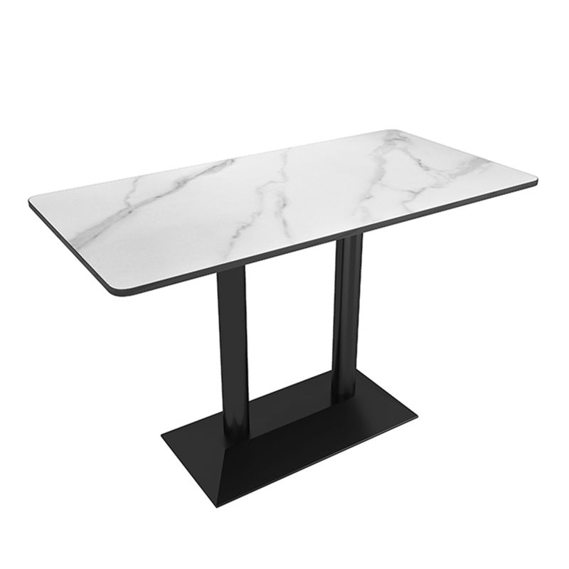 Industrial Dining Table White Sintered Stone Table with Black Metal Base for Dining Room