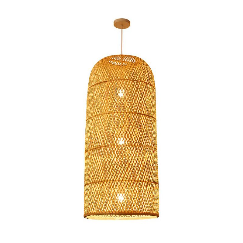 Hand Woven Bamboo Pendant Light Kit Asian 1 Head Beige Suspended Lighting Fixture