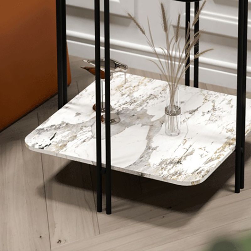 Modernistic Glass Top Square End Table 23.7" Tall Side Table with Shelf