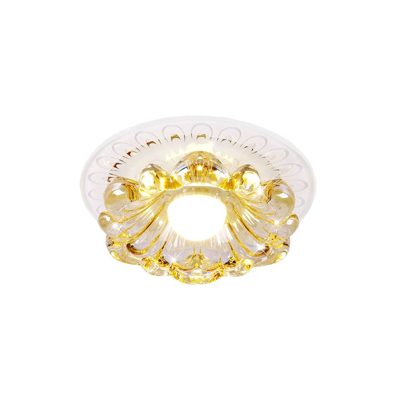 Simplicité LED Plafond Light blanc Round / carré Flushmount avec une nuance de cristal de fleur en lumière chaude / blanche