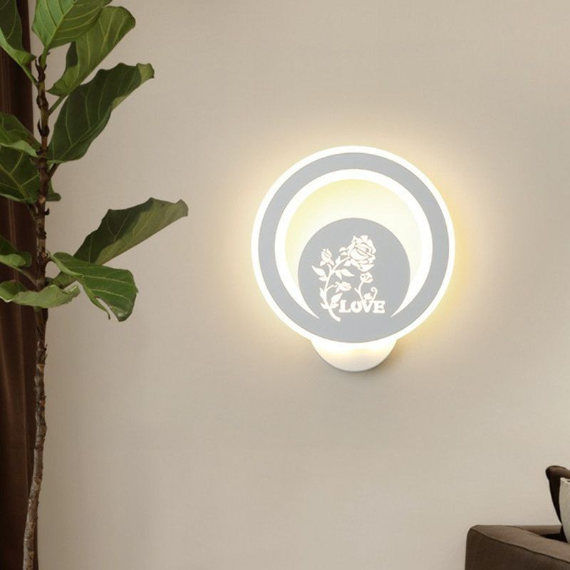 Modern Circular Shaped Sconce Lighting Acrylic Living Room LED Wall Light Fixture in White