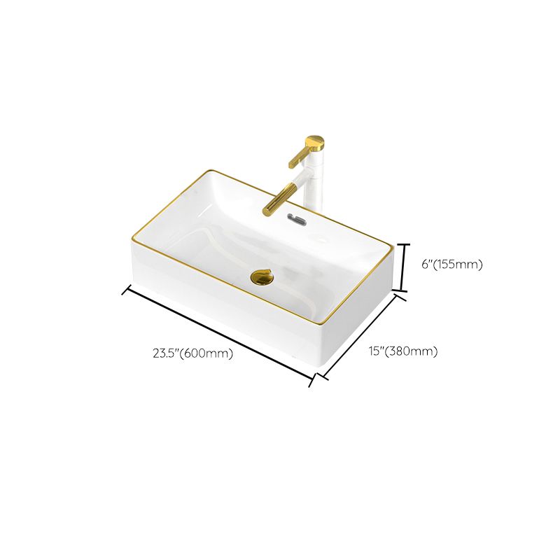 Traditional Vessel Sink Rectangular Porcelain with Overflow And Drain Assembly Wash Stand