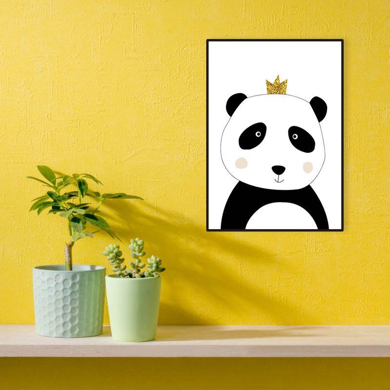 Panda with Crown Canvas Wall Art for House Interior, White, Multiple Sizes Available