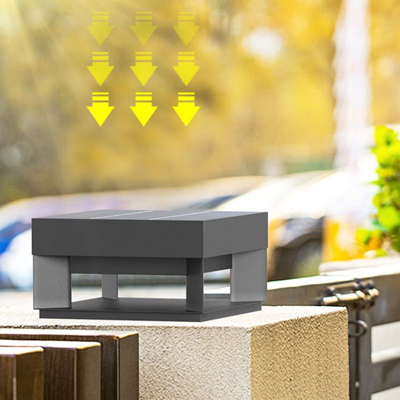 Contemporary Metal Pillar Lamp Square Shape Outdoor Waterproof Light in Black