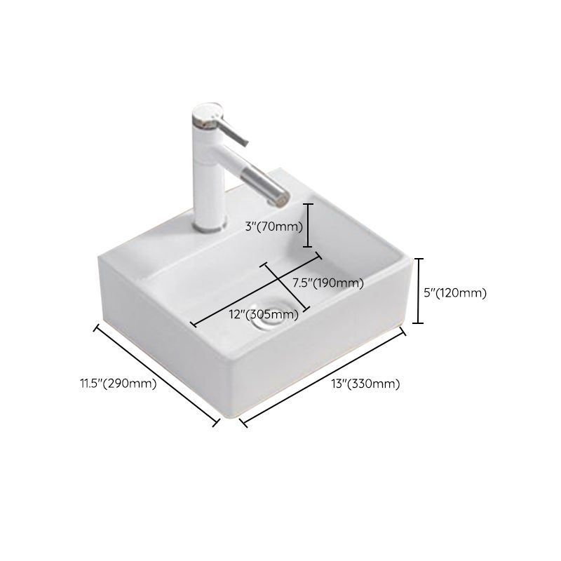 Modern Wash Stand Porcelain Rectangular with Drain Assembly and Pop-Up Drain Vessel Sink