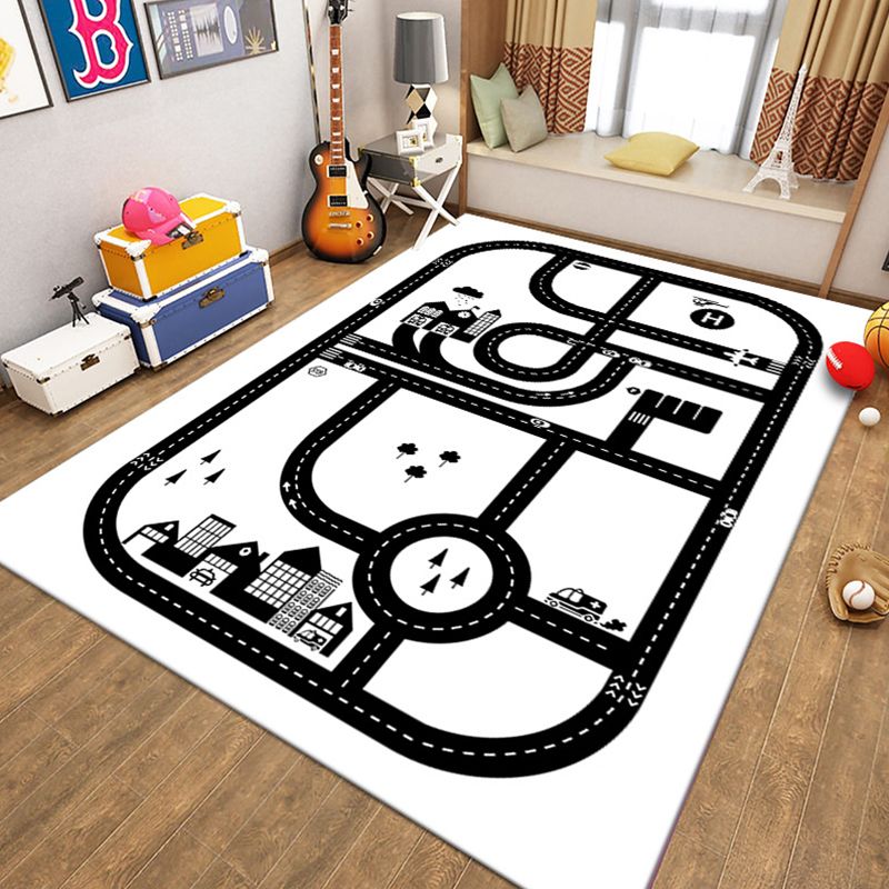 White Building Rug Polyester Modern Rug Non-Slip Backing Rug for Home Decor