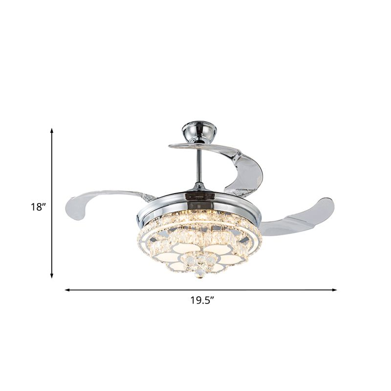 Crystal-ingelegde Chrome Fan Light Kit Floral 3-Blade Modernistische LED Semi Mount Lighting, 19,5 "breedte