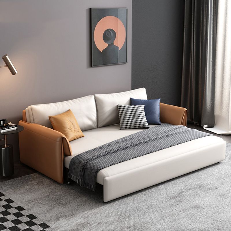 Contemporary Faux Leather Pillow Top Arm Sofa Bed for Living Room
