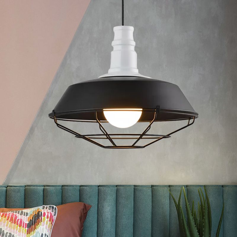 Tazón naranja/azul/verde luz colgante con protector de alambre metal industrial 1 Luz de comedor de comedor de luz, 10 "/14"/18 "Dia