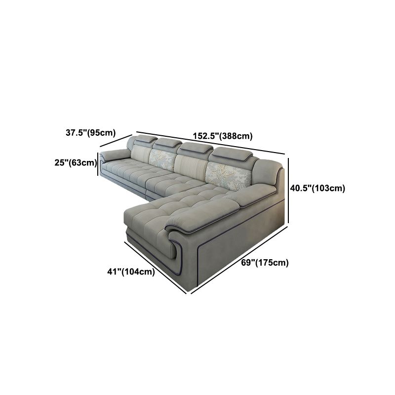 Grey Traditional Sectional Washable Pillow Top Arm Sectional for Living Room