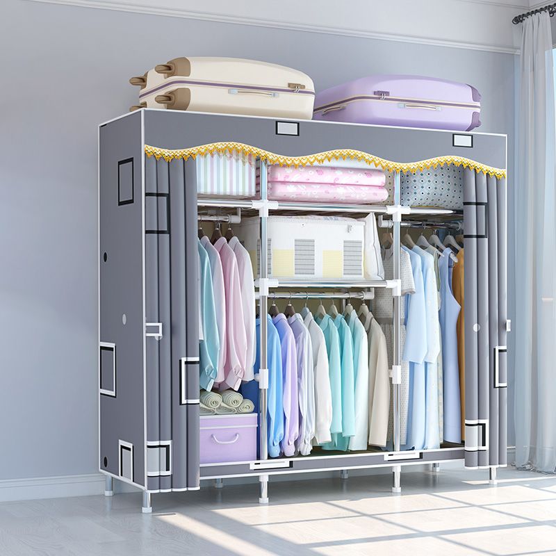 Modern Style Wardrobe Metal Bedroom Wardrobe Closet with Cloth Rod