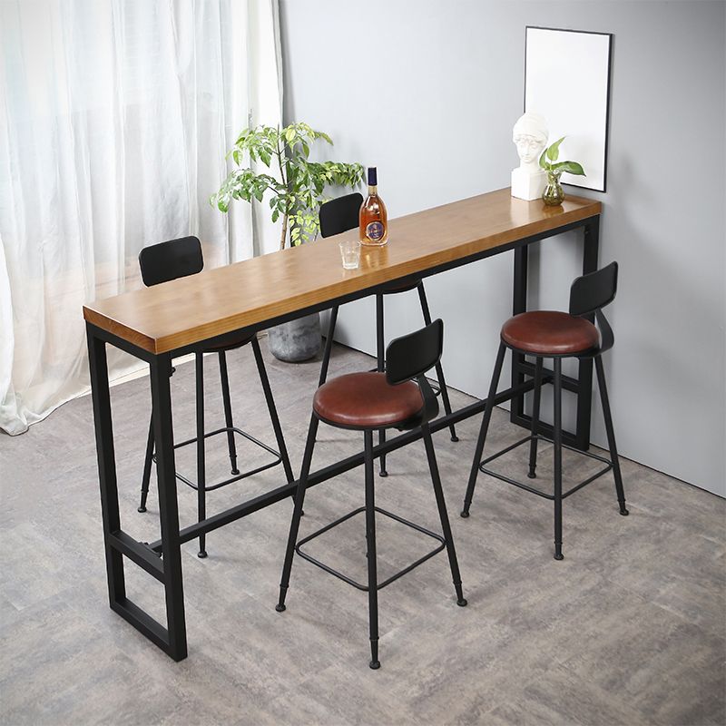 Modern Rectangle Bar Dining Table Wood Bar Height Table with Trestle Base