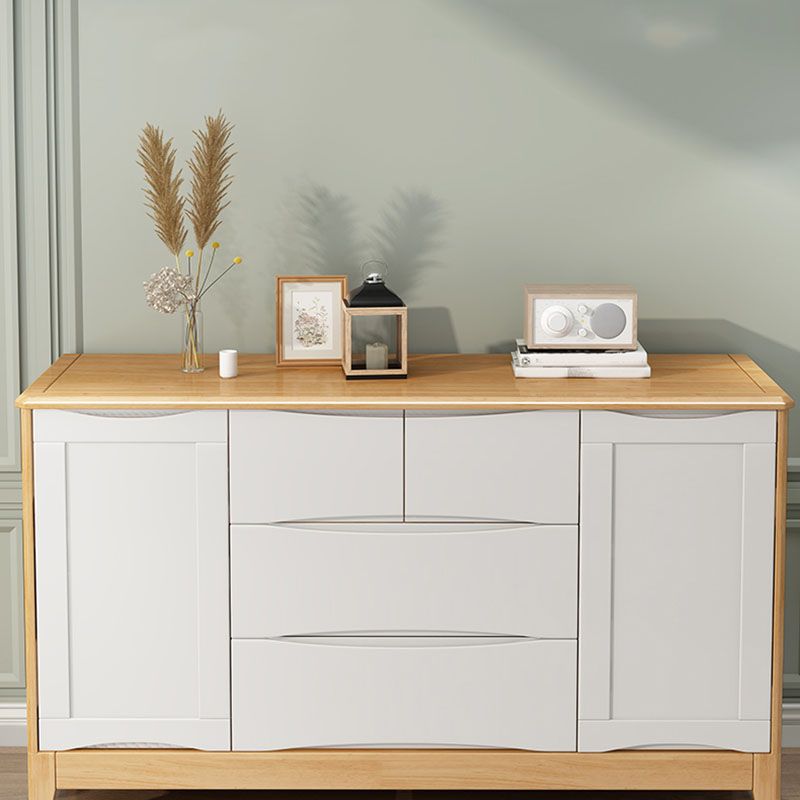 Contemporary Rubber Wood Storage Chest Horizontal Chest with Drawers