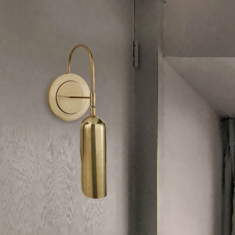 Metal Tube Wall Mounted Lamp Colonial 1 Light Living Room Wall Sconce Lighting Fixture in Gold