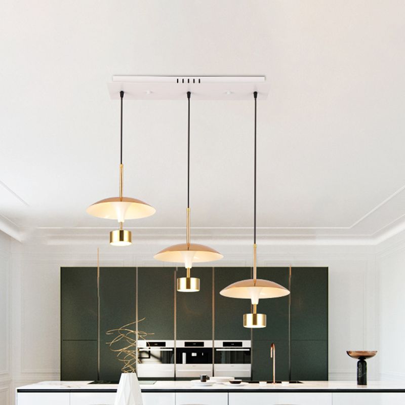 Gold Flat Dome Multi Light Pendant Post Modern 3-Light Metallic LED Linear Ceiling Hang Fixture