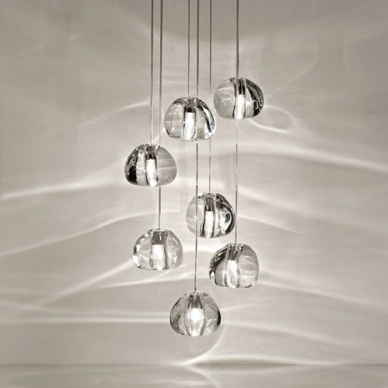 Modern Ball Pendant Clear Crystal 5/7/26 Heads Multiple Hanging Ceiling Light for Spiral Stair