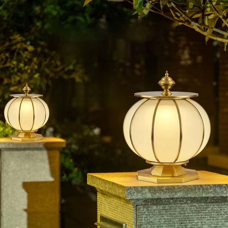Round Shape Metal Solar Pillar Lamp Modern Style 1 Light Outdoor Light
