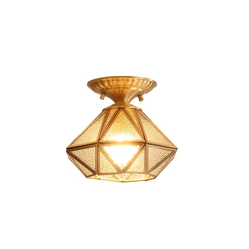 Vintage Prismatic Ceiling Flush Mount Glass Semi Flush Mount Light in Brass