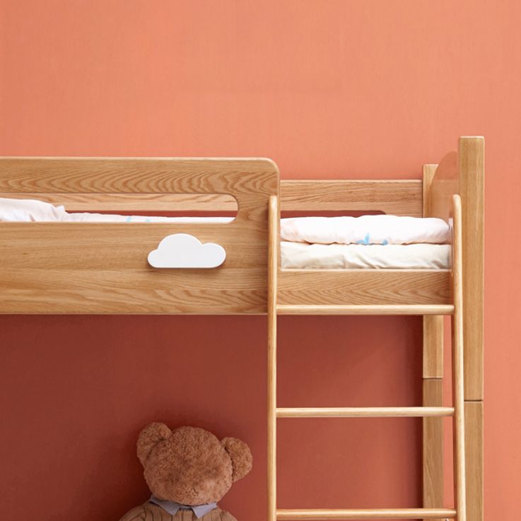 Contemporary Bunk Bed Solid Wood Natural with Guardrail No Theme Panel Headboard