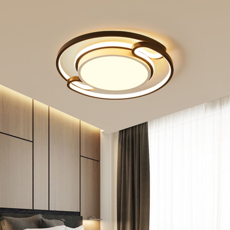 Double Semi-Ring Ceiling Mount Modernist Metal Black LED Flushmount Lighting for Bedroom, 16"/20.5" Wide